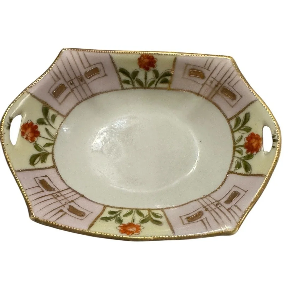 Antique Nippon Hand‎ Painted Porcelain Relish Dish Gold Trim Floral